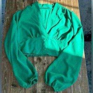Shein Green V neck blouse